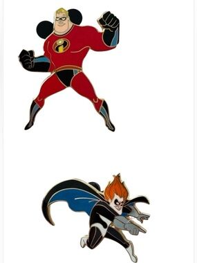 Disney Pins Set of 2 Incredibles Mr Incredible Bob Parr and Syndrome EUC